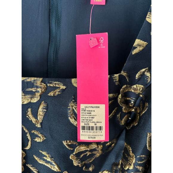 LILLY PULITZER KASSLYN DRESS Low
Tide Navy Gold Puff Floral Brocade SIZE 16 NWT - Picture 5 of 6